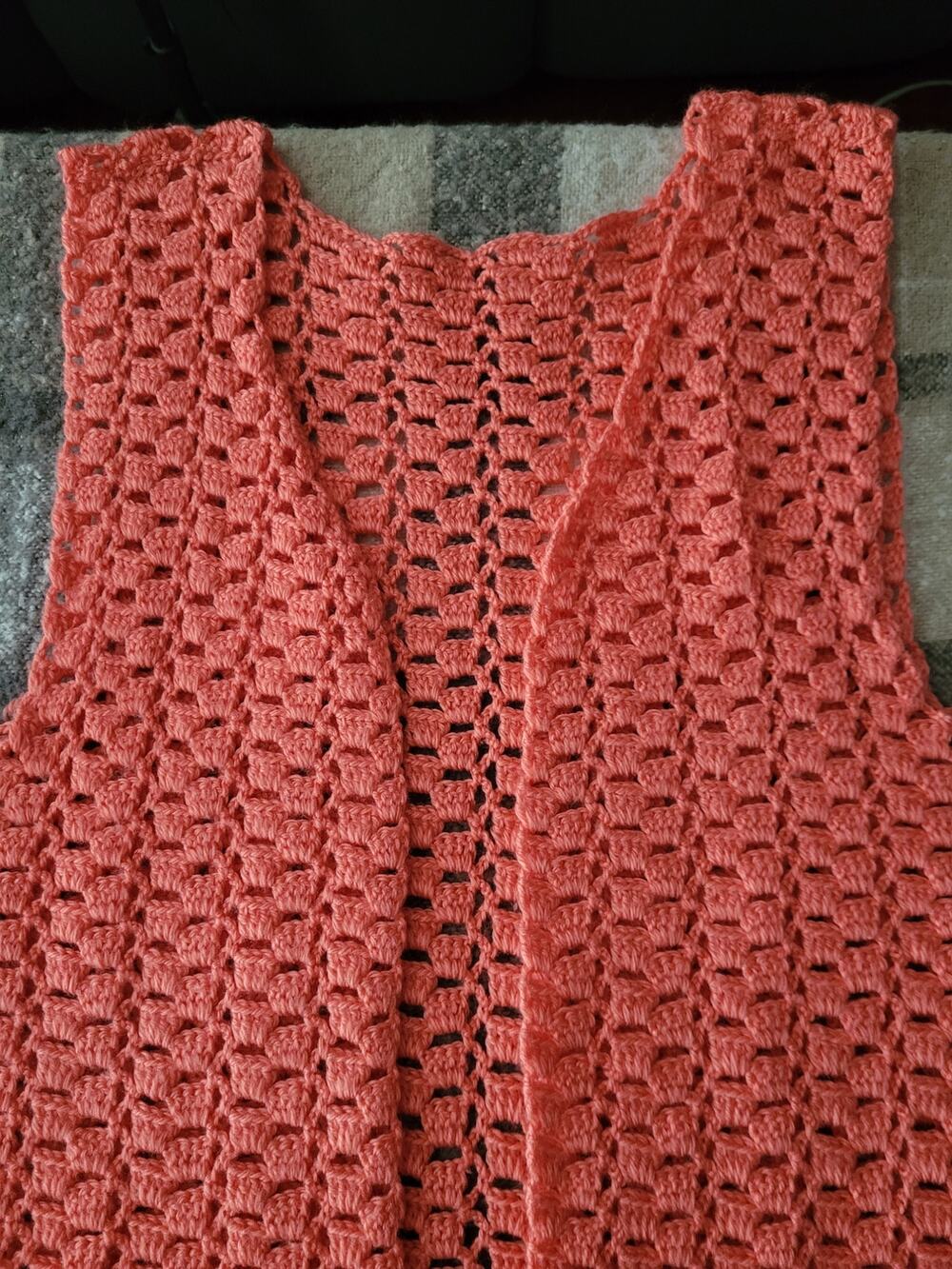 Handmade Crochet Coral Long Vest Open Front Boho Sleeveless Cardigan
